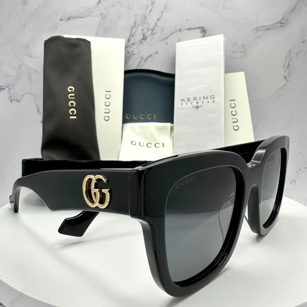 New Gucci Sunglasses Black Gold Square